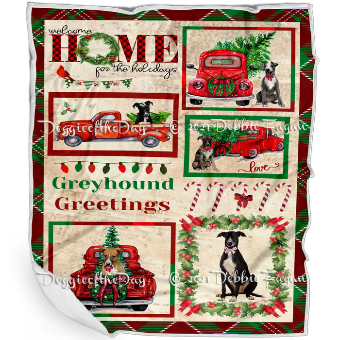 Welcome Home for Christmas Holidays Greyhound Dogs Blanket BLNKT72011