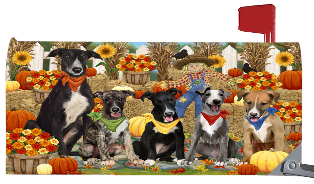 Fall Festival Gathering Greyhound Dogs Magnetic Mailbox Cover Both Sides Pet Theme Printed Decorative Letter Box Wrap Case Postbox Thick Magnetic Vinyl Material