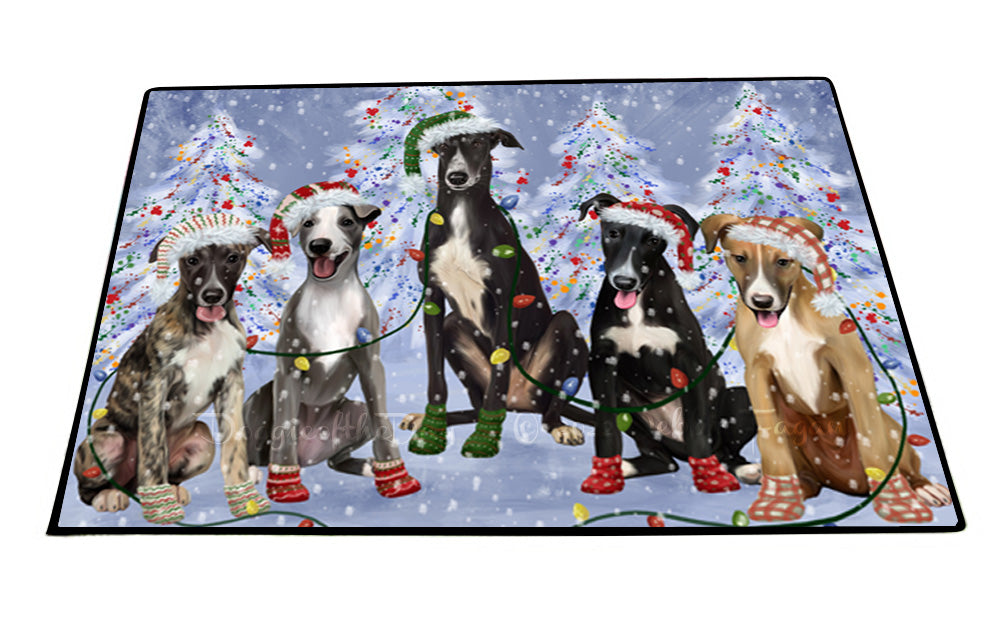 Christmas Lights and Greyhound Dogs Floor Mat- Anti-Slip Pet Door Mat Indoor Outdoor Front Rug Mats for Home Outside Entrance Pets Portrait Unique Rug Washable Premium Quality Mat