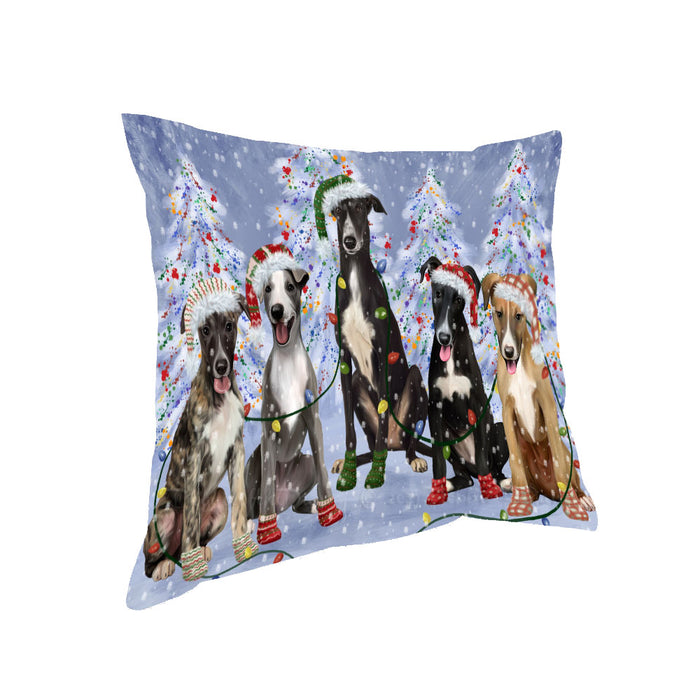 Christmas Lights and Greyhound Dogs Pillow with Top Quality High-Resolution Images - Ultra Soft Pet Pillows for Sleeping - Reversible & Comfort - Ideal Gift for Dog Lover - Cushion for Sofa Couch Bed - 100% Polyester