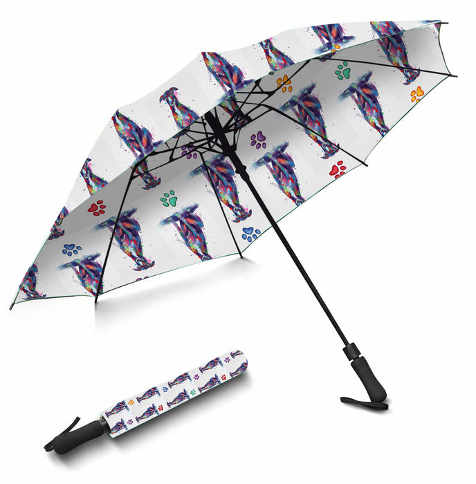 Watercolor Mini Greyhound DogsSemi-Automatic Foldable Umbrella