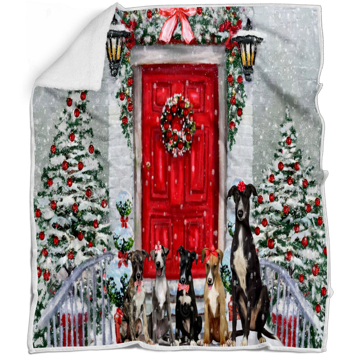Christmas Holiday Welcome Greyhound Dogs Blanket - Lightweight Soft Cozy and Durable Bed Blanket - Animal Theme Fuzzy Blanket for Sofa Couch