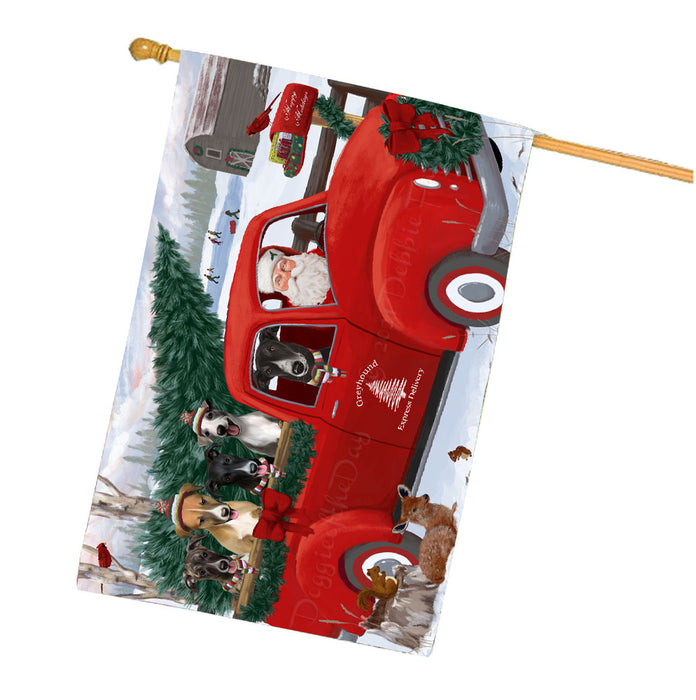 Christmas Santa Express Delivery Red Truck Greyhound Dogs House Flag Outdoor Decorative Double Sided Pet Portrait Weather Resistant Premium Quality Animal Printed Home Decorative Flags 100% Polyester