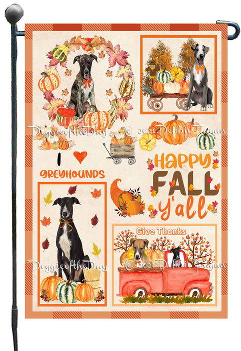 Happy Fall Y'all Pumpkin Greyhound Dogs Garden Flags- Outdoor Double Sided Garden Yard Porch Lawn Spring Decorative Vertical Home Flags 12 1/2"w x 18"h