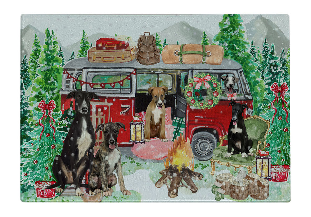 Christmas Time Camping with Greyhound Dogs Cutting Board - For Kitchen - Scratch & Stain Resistant - Designed To Stay In Place - Easy To Clean By Hand - Perfect for Chopping Meats, Vegetables