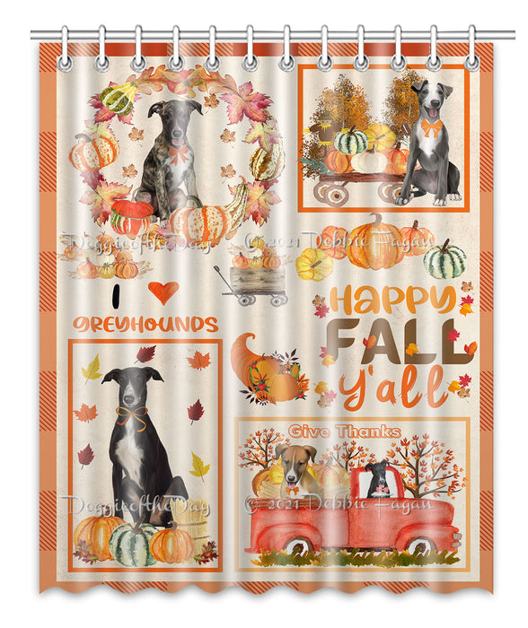 Happy Fall Y'all Pumpkin Greyhound Dogs Shower Curtain Bathroom Accessories Decor Bath Tub Screens