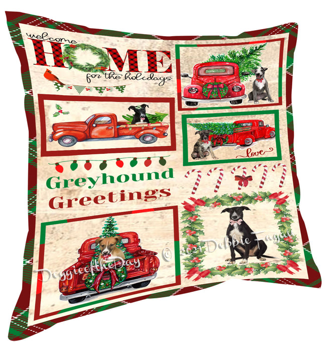 Welcome Home for Christmas Holidays Greyhound Dogs Pillow with Top Quality High-Resolution Images - Ultra Soft Pet Pillows for Sleeping - Reversible & Comfort - Ideal Gift for Dog Lover - Cushion for Sofa Couch Bed - 100% Polyester