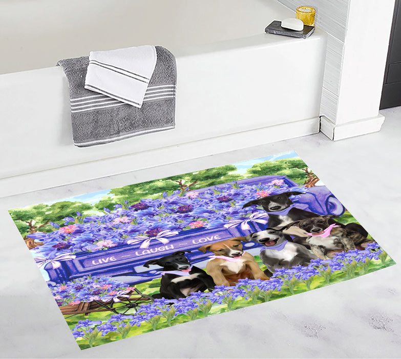 Greyhound Bath Mat: Explore a Variety of Designs, Personalized, Anti-Slip Bathroom Halloween Rug Mats, Custom, Pet Gift for Dog Lovers