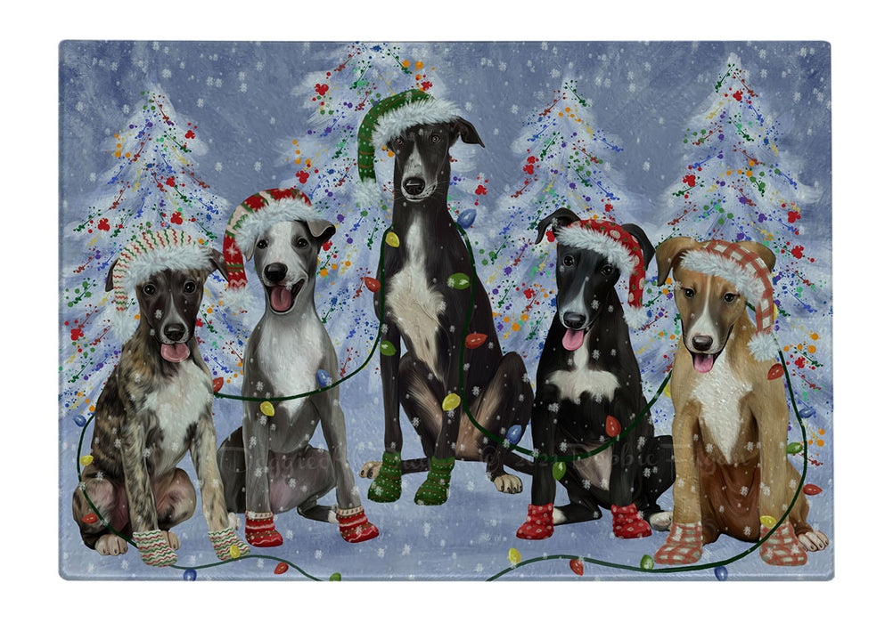 Christmas Lights and Greyhound Dogs Cutting Board - For Kitchen - Scratch & Stain Resistant - Designed To Stay In Place - Easy To Clean By Hand - Perfect for Chopping Meats, Vegetables