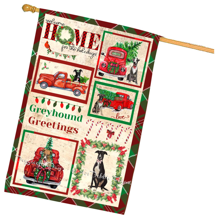 Welcome Home for Christmas Holidays Greyhound Dogs House flag FLG67020