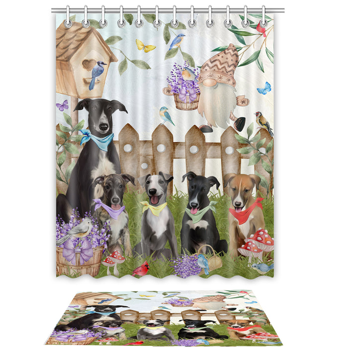 Greyhound Shower Curtain & Bath Mat Set, Custom, Explore a Variety of Designs, Personalized, Curtains with hooks and Rug Bathroom Decor, Halloween Gift for Dog Lovers