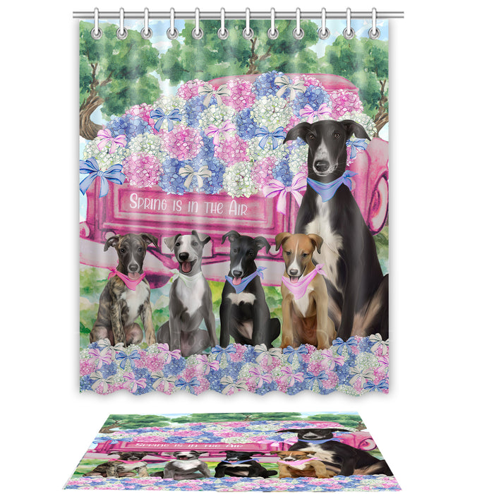 Greyhound Shower Curtain & Bath Mat Set - Explore a Variety of Custom Designs - Personalized Curtains with hooks and Rug for Bathroom Decor - Dog Gift for Pet Lovers