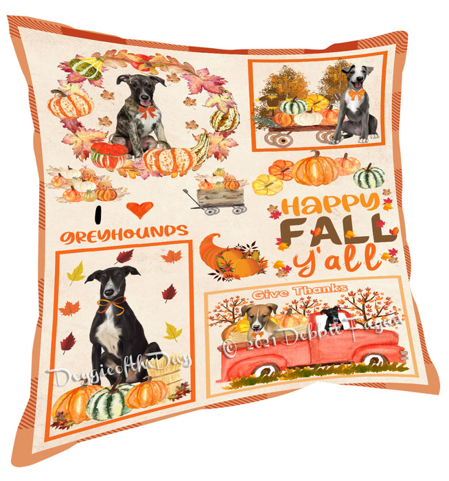 Happy Fall Y'all Pumpkin Greyhound Dogs Pillow with Top Quality High-Resolution Images - Ultra Soft Pet Pillows for Sleeping - Reversible & Comfort - Ideal Gift for Dog Lover - Cushion for Sofa Couch Bed - 100% Polyester