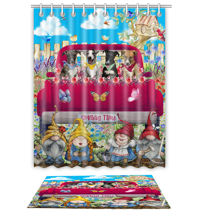 Greyhound Shower Curtain with Bath Mat Set: Explore a Variety of Designs, Personalized, Custom, Curtains and Rug Bathroom Decor, Dog and Pet Lovers Gift