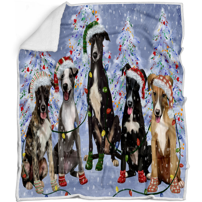 Christmas Lights and Greyhound Dogs Blanket - Lightweight Soft Cozy and Durable Bed Blanket - Animal Theme Fuzzy Blanket for Sofa Couch