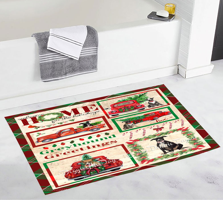 Welcome Home for Christmas Holidays Greyhound Dogs Bathroom Rugs with Non Slip Soft Bath Mat for Tub BRUG54382