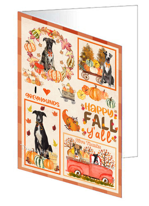 Happy Fall Y'all Pumpkin Greyhound Dogs Handmade Artwork Assorted Pets Greeting Cards and Note Cards with Envelopes for All Occasions and Holiday Seasons GCD77027