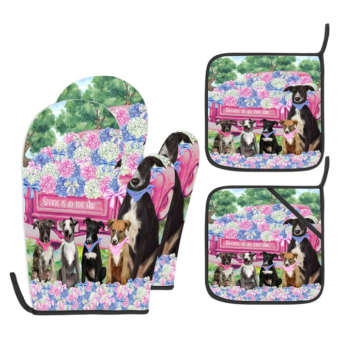 Greyhound Oven Mitts and Pot Holder Set, Explore a Variety of Personalized Designs, Custom, Kitchen Gloves for Cooking with Potholders, Pet and Dog Gift Lovers