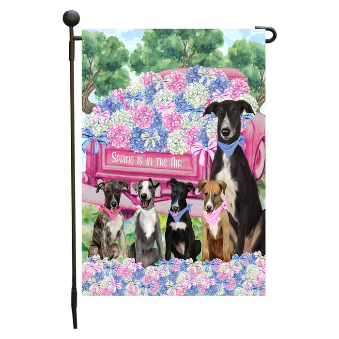 Greyhound Dogs Garden Flag: Explore a Variety of Personalized Designs, Double-Sided, Weather Resistant, Custom, Outdoor Garden Yard Decor for Dog and Pet Lovers