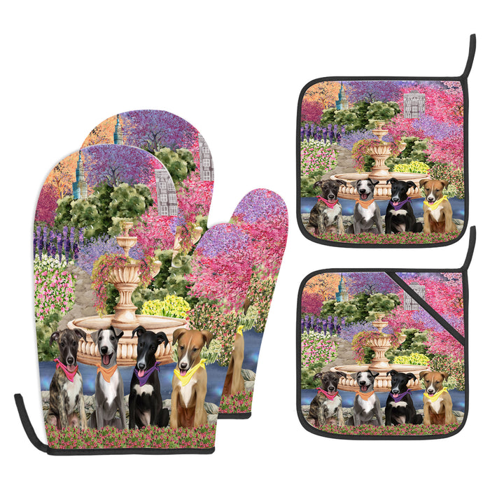 Greyhound Oven Mitts and Pot Holder Set, Kitchen Gloves for Cooking with Potholders, Explore a Variety of Designs, Personalized, Custom, Dog Moms Gift