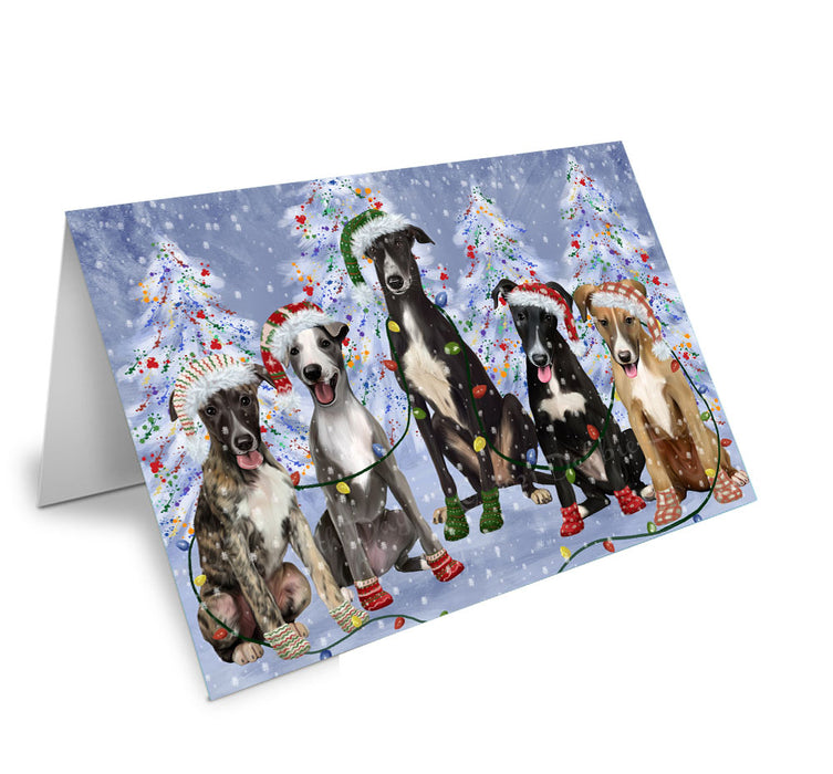 Christmas Lights and Greyhound Dogs Handmade Artwork Assorted Pets Greeting Cards and Note Cards with Envelopes for All Occasions and Holiday Seasons