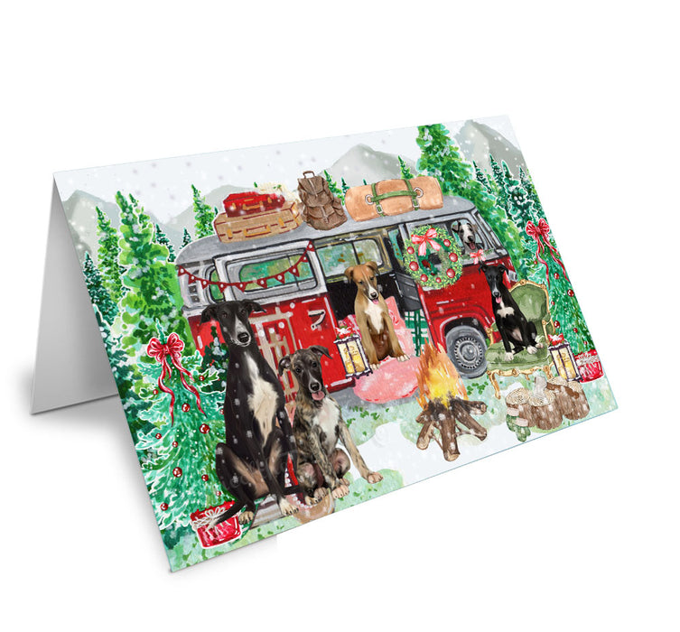 Christmas Time Camping with Greyhound Dogs Handmade Artwork Assorted Pets Greeting Cards and Note Cards with Envelopes for All Occasions and Holiday Seasons