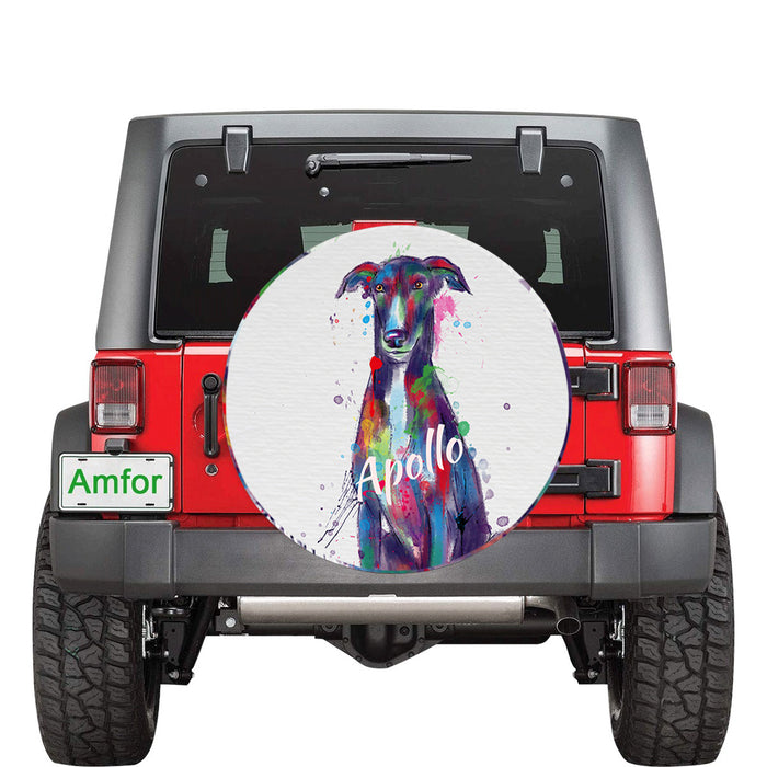 Custom Pet Name Personalized Watercolor Greyhound Dog Car Tire Cover