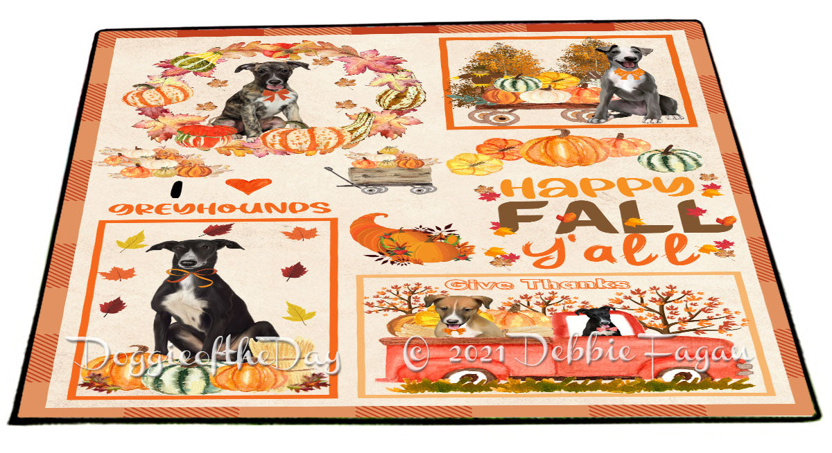 Happy Fall Y'all Pumpkin Greyhound Dogs Indoor/Outdoor Welcome Floormat - Premium Quality Washable Anti-Slip Doormat Rug FLMS58654