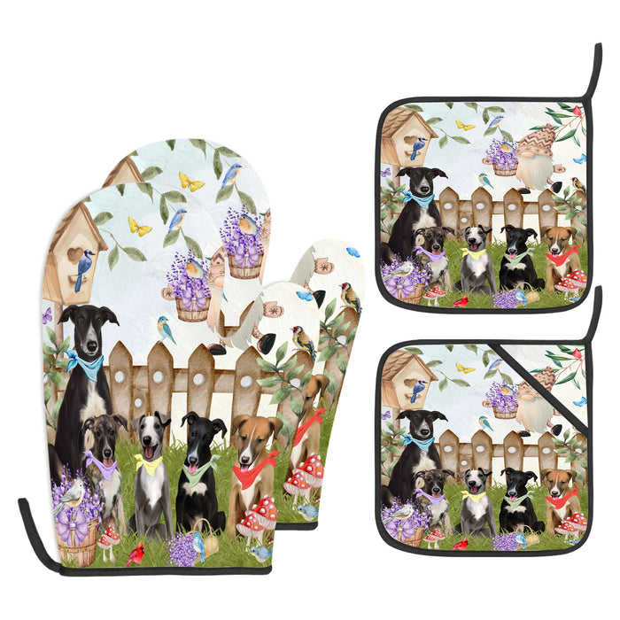 Greyhound Oven Mitts and Pot Holder Set, Explore a Variety of Personalized Designs, Custom, Kitchen Gloves for Cooking with Potholders, Pet and Dog Gift Lovers