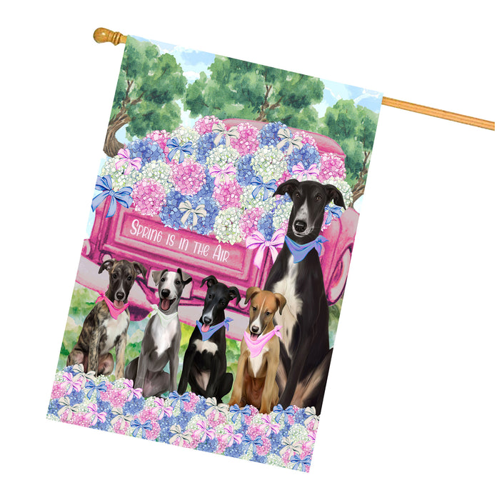 Greyhound Dogs House Flag: Explore a Variety of Personalized Designs, Double-Sided, Weather Resistant, Custom, Home Outside Yard Decor for Dog and Pet Lovers