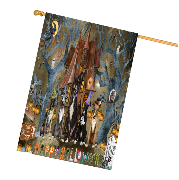Greyhound Dogs House Flag: Explore a Variety of Designs, Personalized, Custom, Weather Resistant, Double-Sided, Home Outside Halloween Yard Decor for Dog and Pet Lovers
