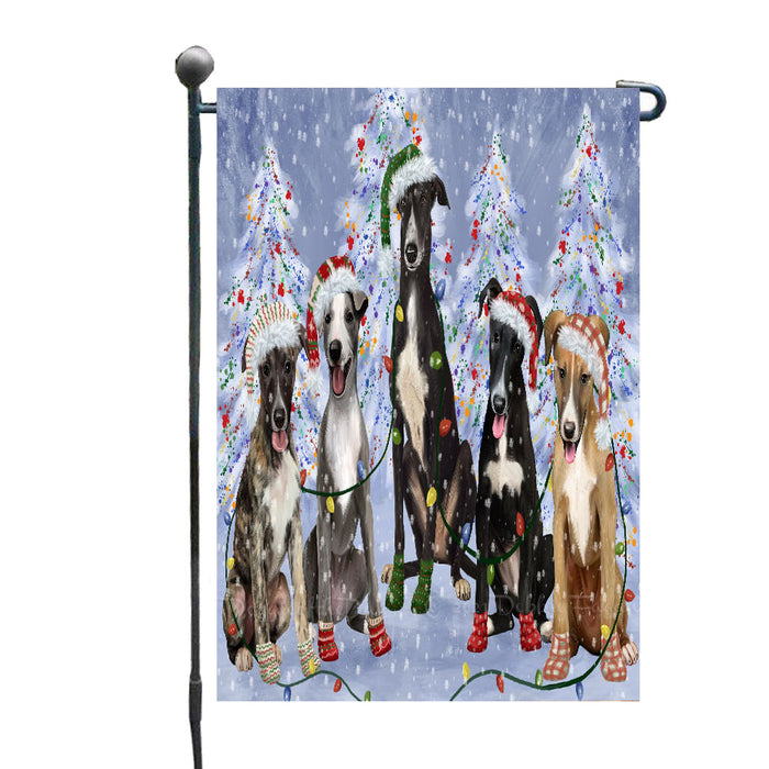Christmas Lights and Greyhound Dogs Garden Flags- Outdoor Double Sided Garden Yard Porch Lawn Spring Decorative Vertical Home Flags 12 1/2"w x 18"h