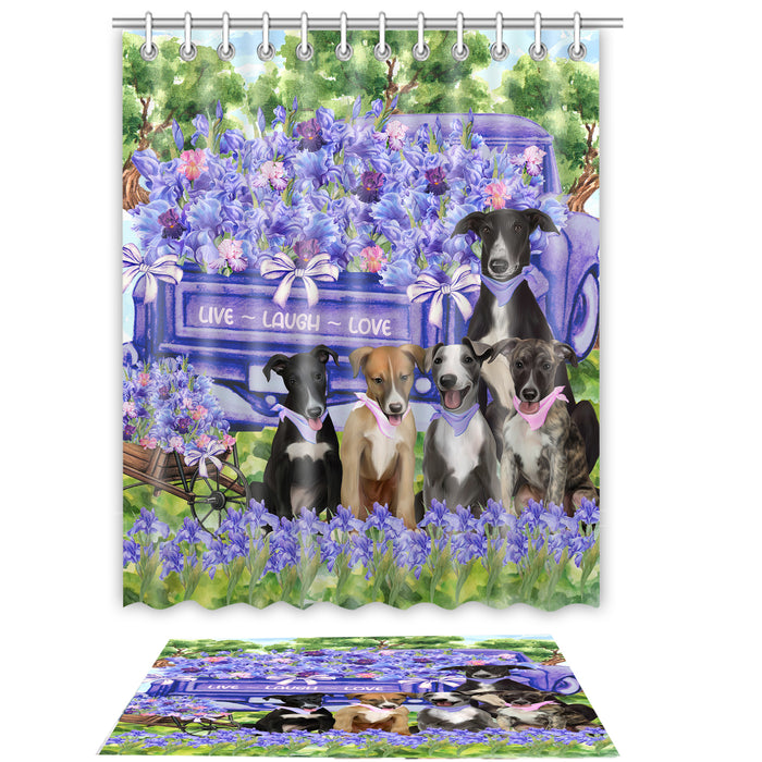 Greyhound Shower Curtain & Bath Mat Set, Custom, Explore a Variety of Designs, Personalized, Curtains with hooks and Rug Bathroom Decor, Halloween Gift for Dog Lovers