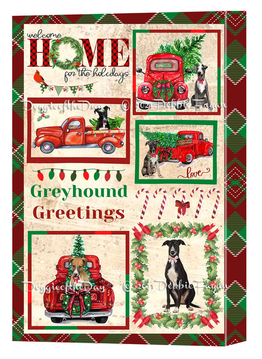 Welcome Home for Christmas Holidays Greyhound Dogs Canvas Wall Art Decor - Premium Quality Canvas Wall Art for Living Room Bedroom Home Office Decor Ready to Hang CVS149606