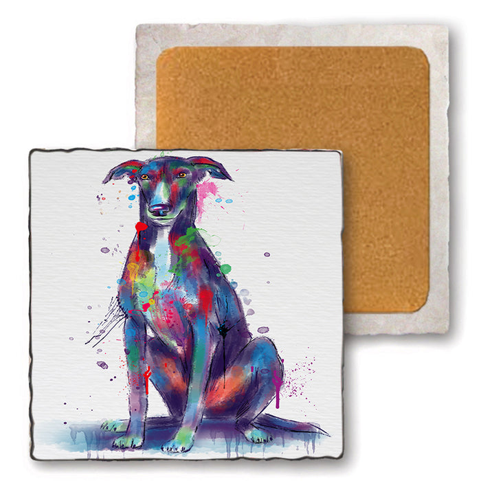 Watercolor Greyhound Dog Set of 4 Natural Stone Marble Tile Coasters MCST52550