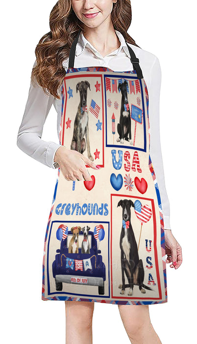 4th of July Independence Day I Love USA Greyhound Dogs Apron - Adjustable Long Neck Bib for Adults - Waterproof Polyester Fabric With 2 Pockets - Chef Apron for Cooking, Dish Washing, Gardening, and Pet Grooming
