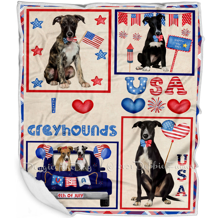 4th of July Independence Day I Love USA Greyhound Dogs Blanket BLNKT143510