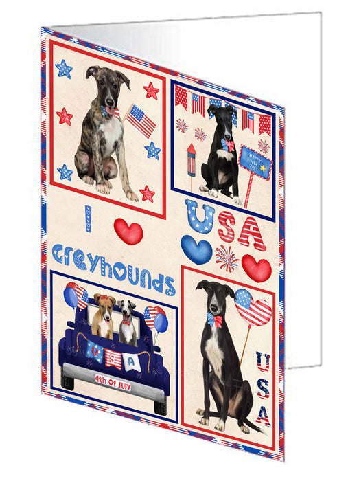 4th of July Independence Day I Love USA Greyhound Dogs Handmade Artwork Assorted Pets Greeting Cards and Note Cards with Envelopes for All Occasions and Holiday Seasons