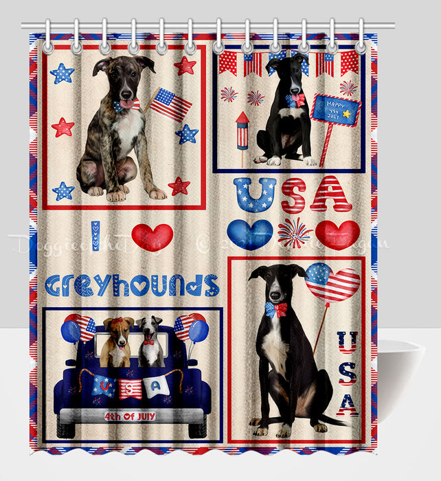 4th of July Independence Day I Love USA Greyhound Dogs Shower Curtain Pet Painting Bathtub Curtain Waterproof Polyester One-Side Printing Decor Bath Tub Curtain for Bathroom with Hooks