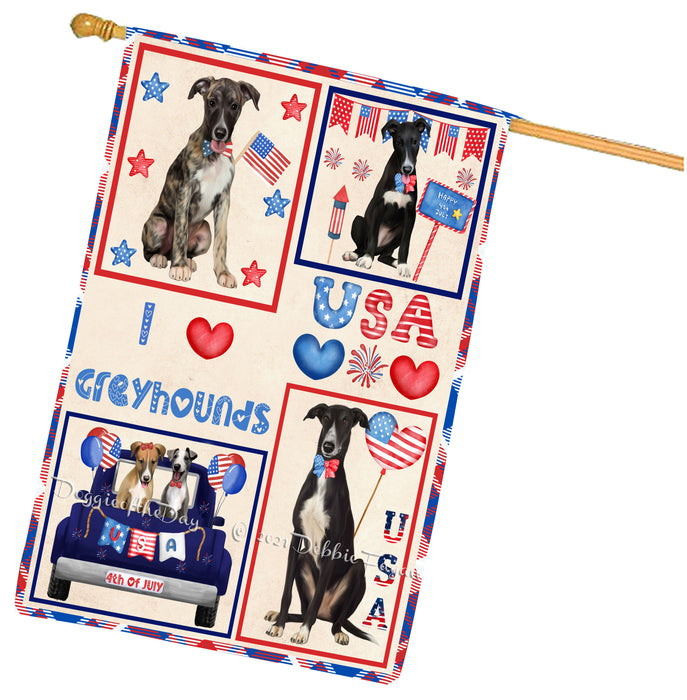 4th of July Independence Day I Love USA Greyhound Dogs House flag FLG66963