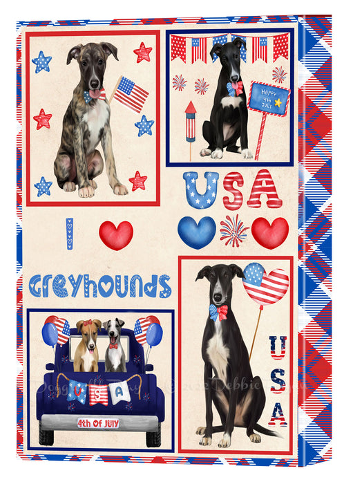 4th of July Independence Day I Love USA Greyhound Dogs Canvas Wall Art - Premium Quality Ready to Hang Room Decor Wall Art Canvas - Unique Animal Printed Digital Painting for Decoration