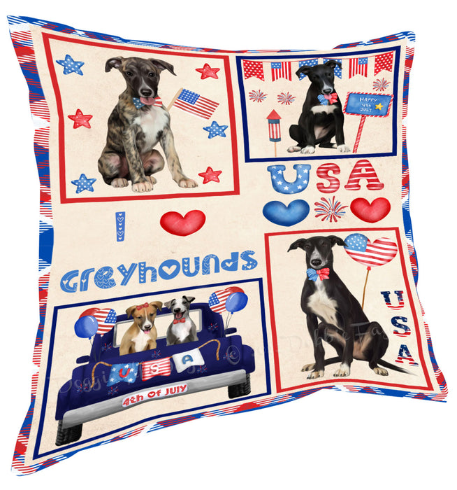 4th of July Independence Day I Love USA Greyhound Dogs Pillow with Top Quality High-Resolution Images - Ultra Soft Pet Pillows for Sleeping - Reversible & Comfort - Ideal Gift for Dog Lover - Cushion for Sofa Couch Bed - 100% Polyester