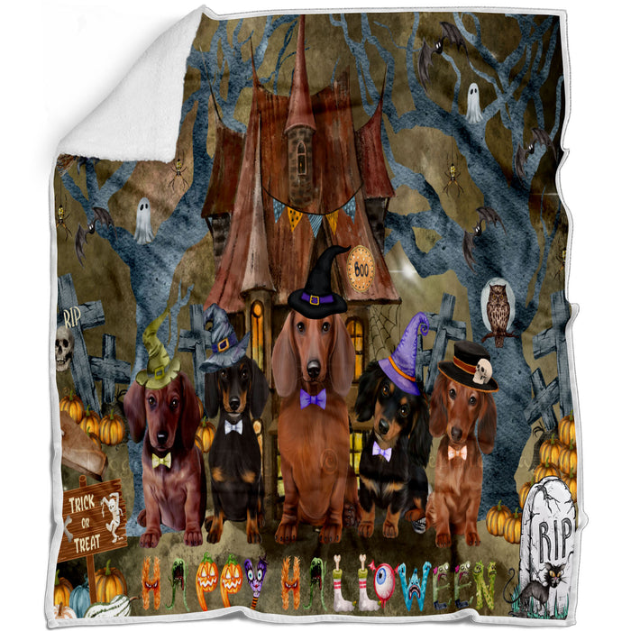 Happy Halloween Dachshund Dogs Blanket - Lightweight Soft Cozy and Durable Bed Blanket - Animal Theme Fuzzy Blanket for Sofa Couch