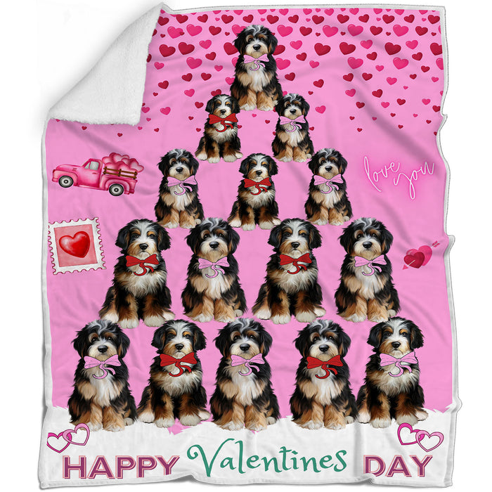 Happy Valentine's Day Bernedoodle Dogs Blanket - Lightweight Soft Cozy and Durable Bed Blanket - Animal Theme Fuzzy Blanket for Sofa Couch