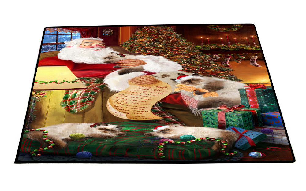 Santa Sleeping with Himalayan Cats Floor Mat- Anti-Slip Pet Door Mat Indoor Outdoor Front Rug Mats for Home Outside Entrance Pets Portrait Unique Rug Washable Premium Quality Mat