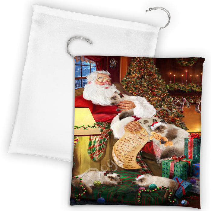 Santa Sleeping with Himalayan Cats Drawstring Laundry or Gift Bag LGB48818