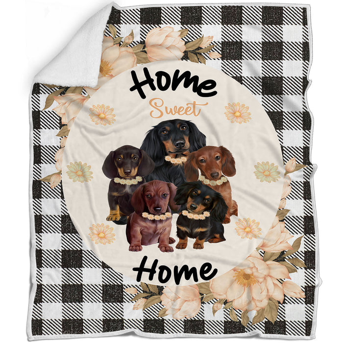 Home Sweet Home Dachshund Dogs Blanket - Lightweight Soft Cozy and Durable Bed Blanket - Animal Theme Fuzzy Blanket for Sofa Couch