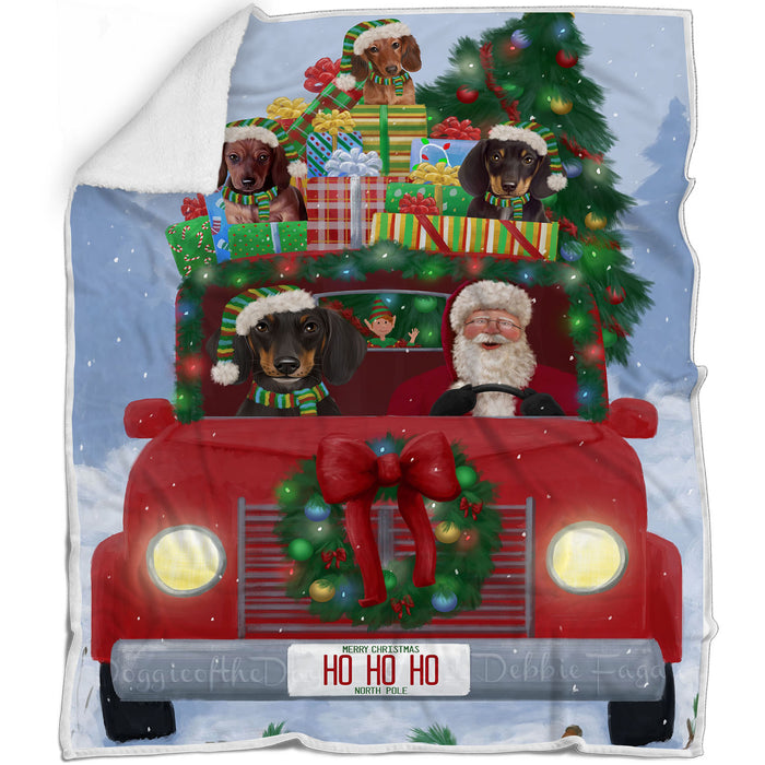 Honk Honk Red Truck Santa Dachshund Dogs Blanket - Lightweight Soft Cozy and Durable Bed Blanket - Animal Theme Fuzzy Blanket for Sofa Couch