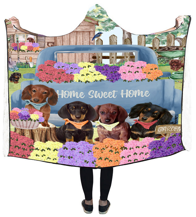 Rhododendron Home Sweet Home Garden Blue Truck Dachshund Dog on Hooded Blanket