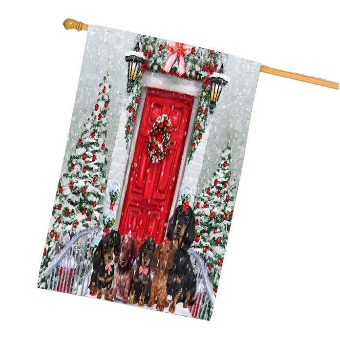 Christmas Holiday Welcome Red Door Dachshund Dog House Flag